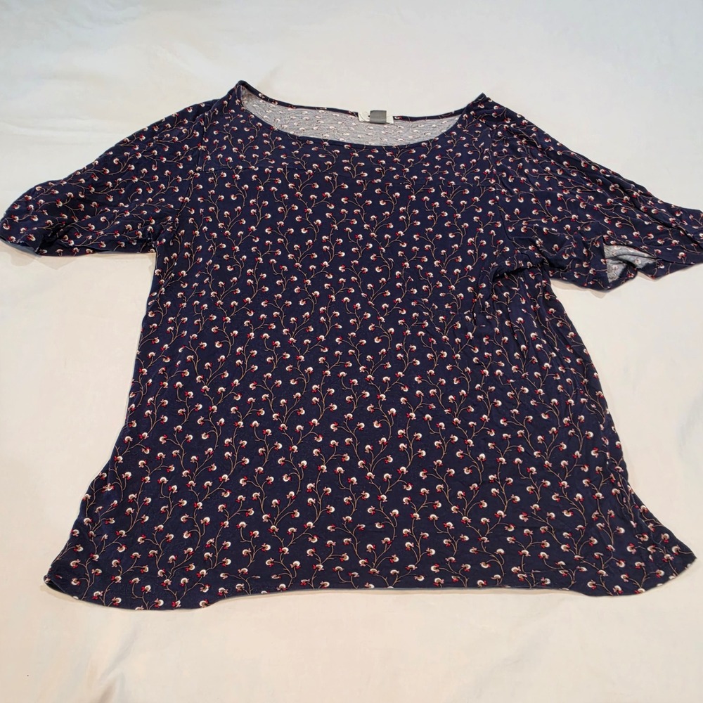 Old Navy Top Womens Large Navy Blue Excellent Floral Vine Scoop Neck Short